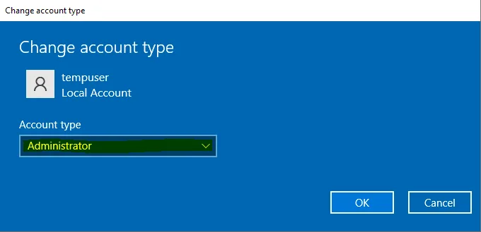 Windows Change Account Type