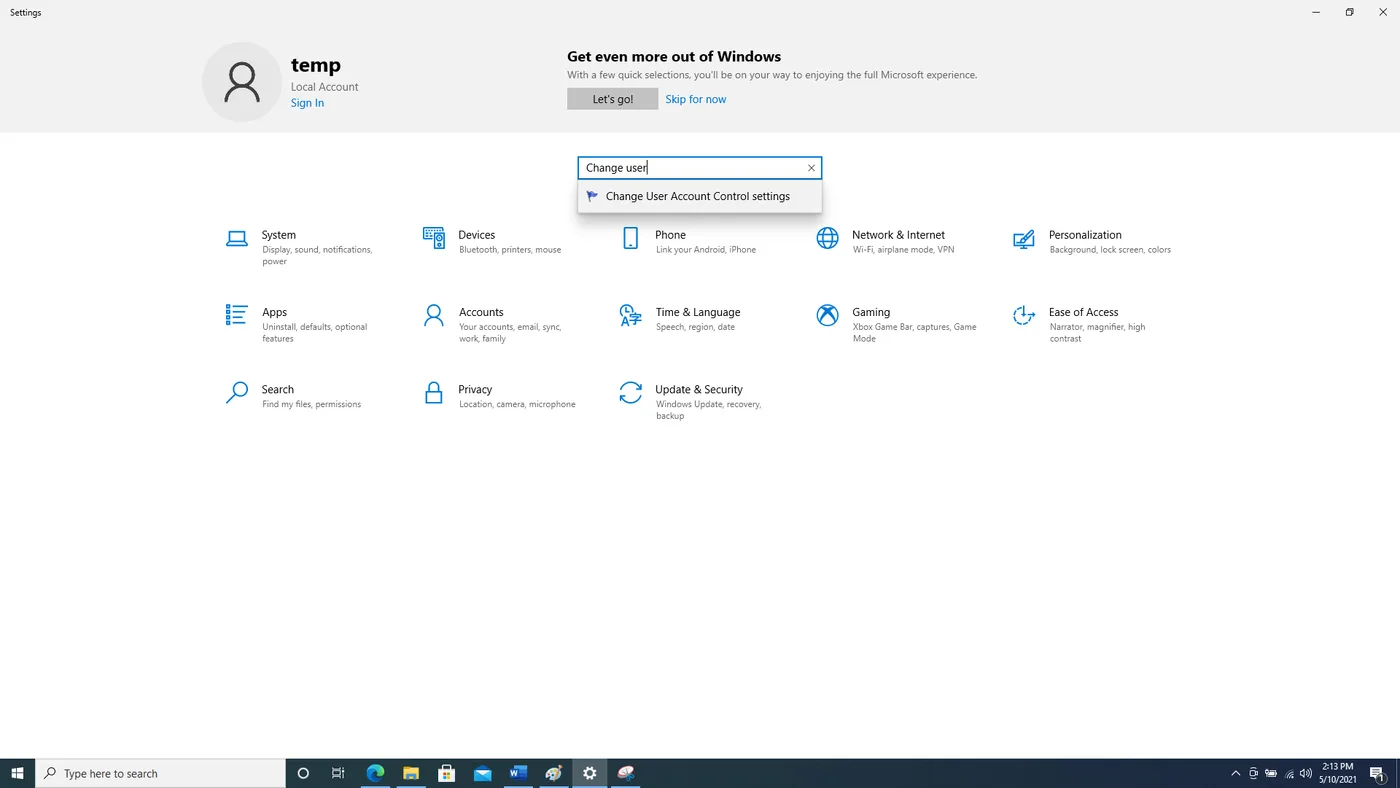 Windows Settings Search