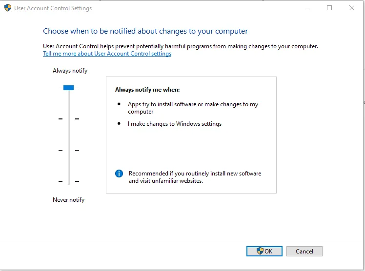 Windows User Account Control Settings
